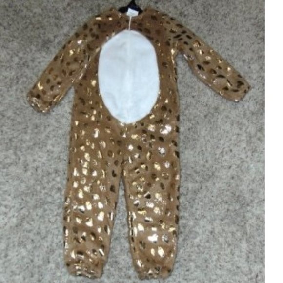 Reindeer Christmas Halloween Costume 12/14 Jumpsuit, Tail & Antler Ears 3 Pc - Picture 3 of 7